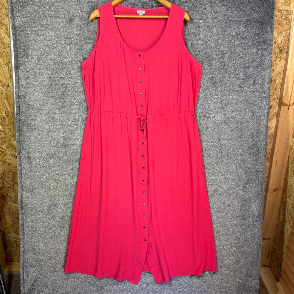 J. Jill Pink Sleeveless Button Front Drawstring Waist Midi Dress Womens 2X Rayon